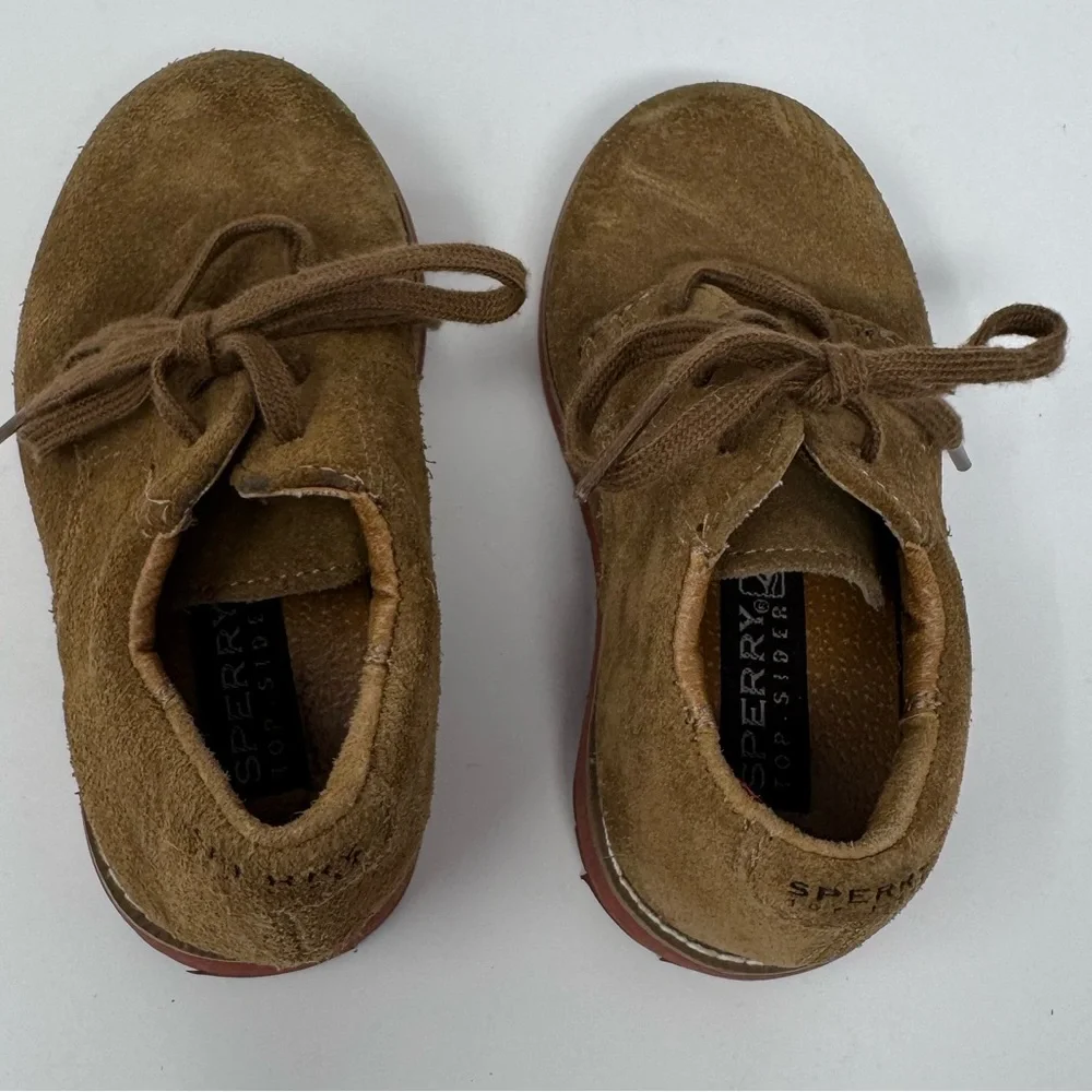 Sperry Top Sider Tevin Suede Shoes Tie Up Dress‎ Shoe, Khaki, toddler size 6.5W